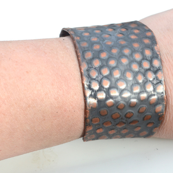 Embossed Copper Snake Skin Wide Cuff Bracelet Boho Snakeskin - Picture 8 of 8